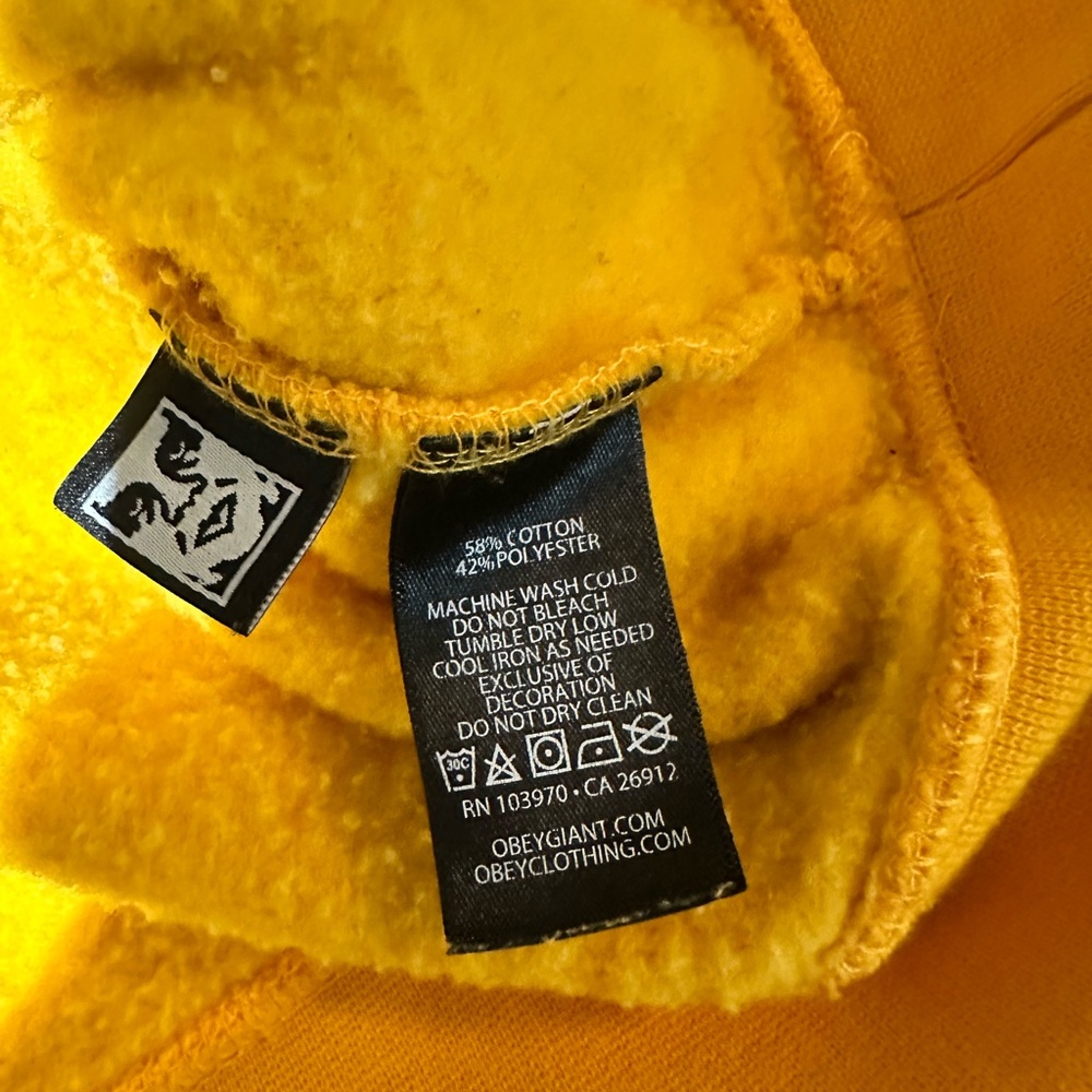 Obey Bold Yellow Hoodie with White Logo - Picture 3 of 4